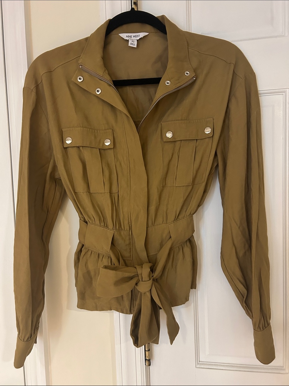 Nine West Olive-Tan Utility Jacket with Waist Tie